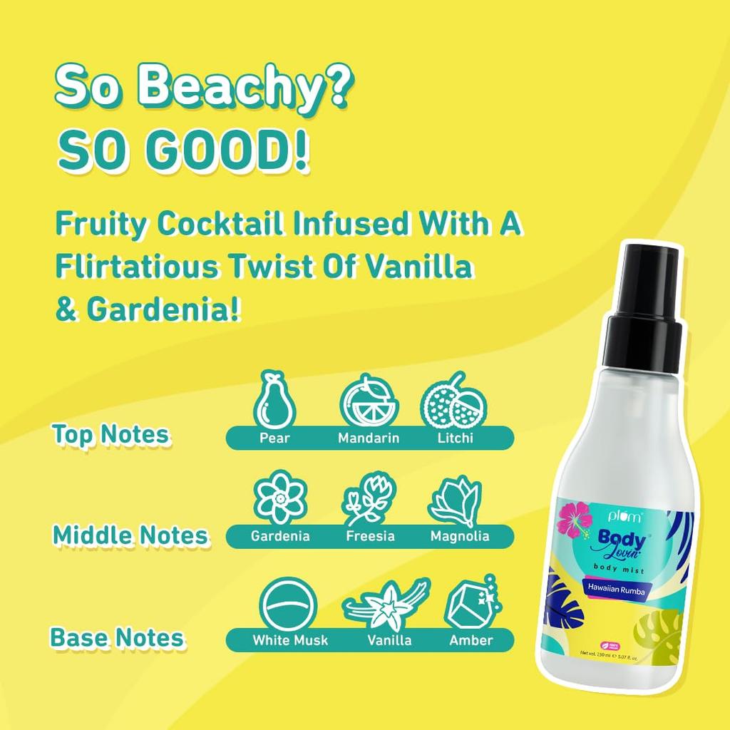 Plum BodyLovin Hawaiian Rumba Body Mist for Women 150ml Pack of 1 | Long Lasting Tropical Fragrance Travel Friendly
