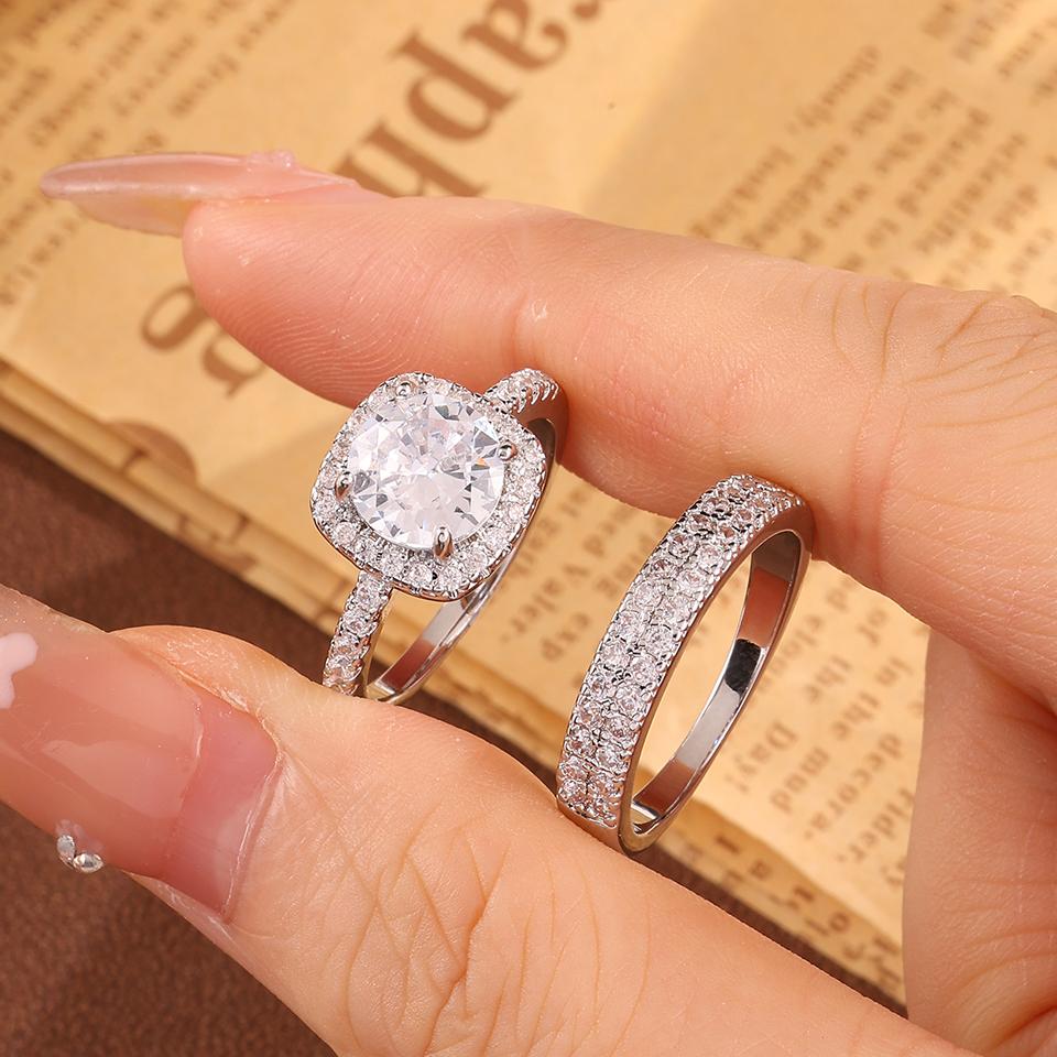 

ZAKOL 2 шт./компл. Классическое большое блестящее кольцо с кристаллом циркона для помолвки для женщин и мужчин, серебристого цвета, парные кольца, свадебный циркон, подарок 9