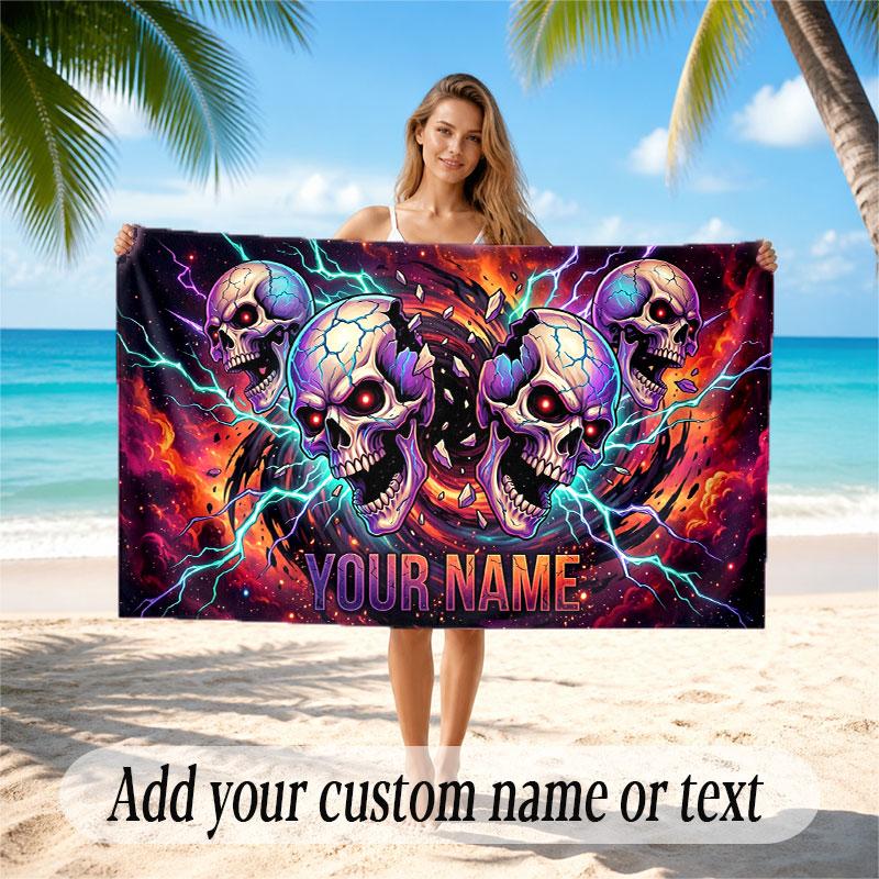 Skull Gothic Theme Beach Towel Personalized Custom Name & Text Soft Quick Dry Beach Towel for Swimming Travel