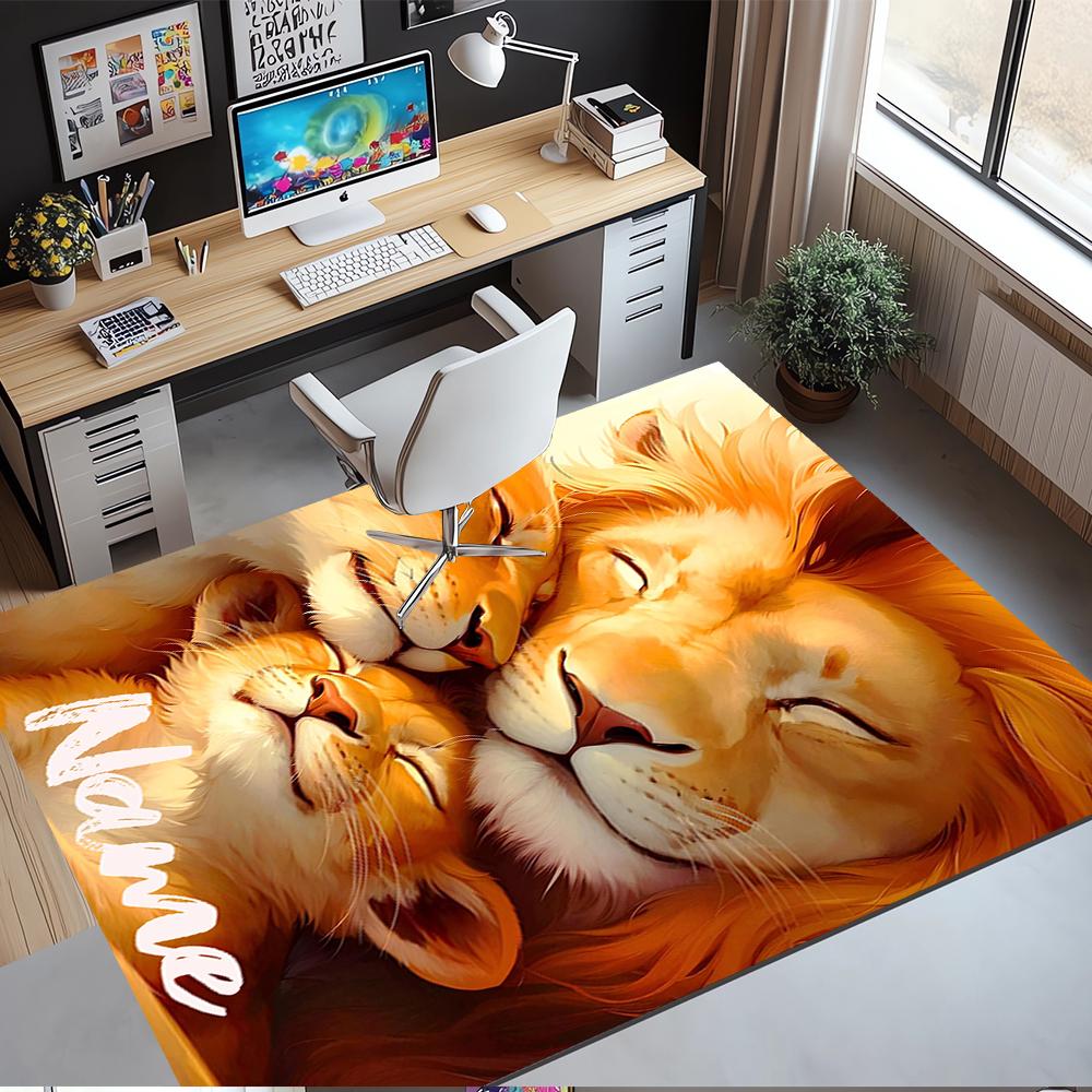 Custom Name Lion Printed Carpet,Rug for Office Chair Living Room Bedroom Kitchen Room Decor Gifts.