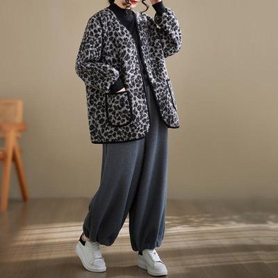 Autumn Spring Winter Knitted Oversized Vintage Black Outerwears Women Casual Loose Jacket Coat