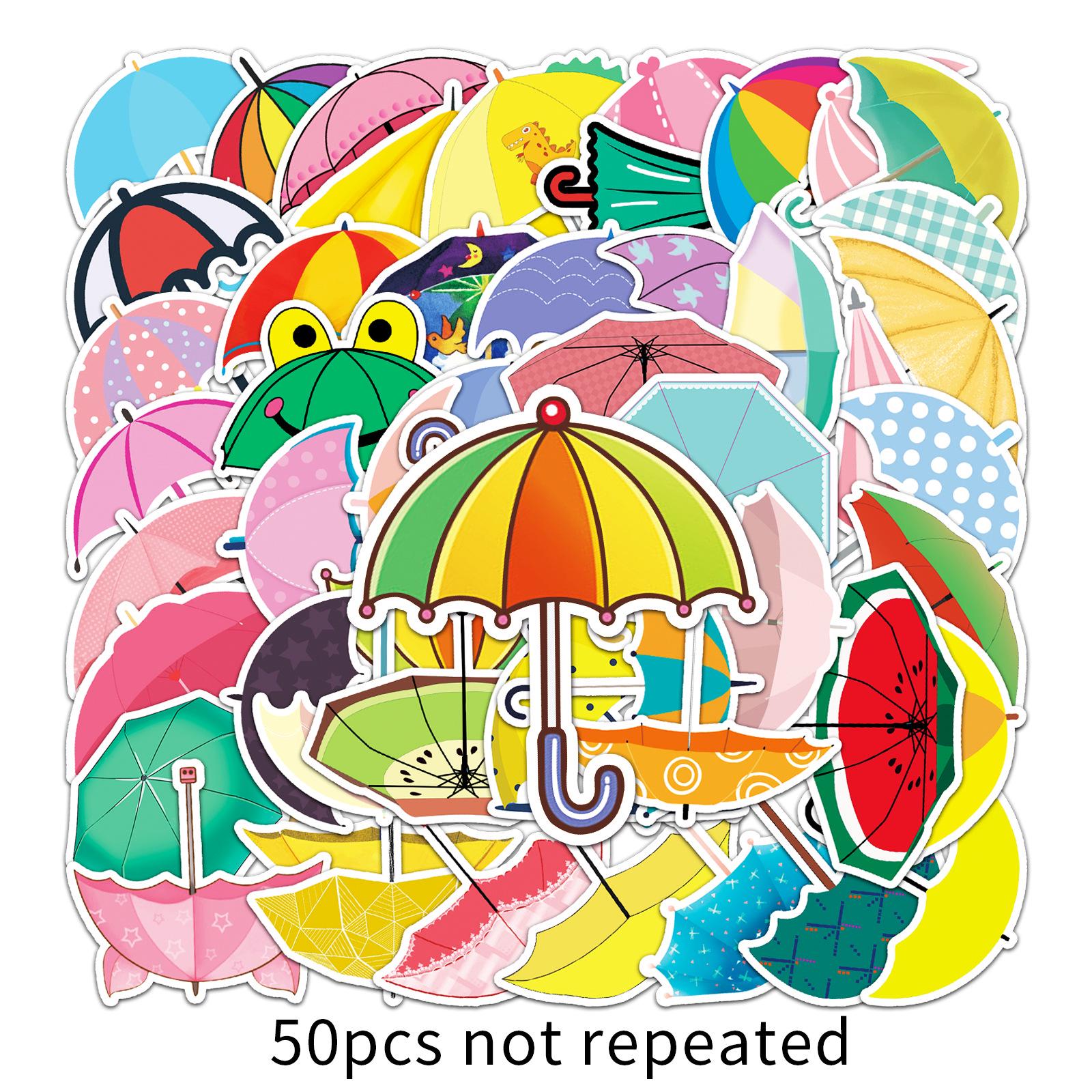 50pcs Cartoon Rain Umbrella Stickers: Trendy & Waterproof for Suitcases, Scooters, Computers, Tablets