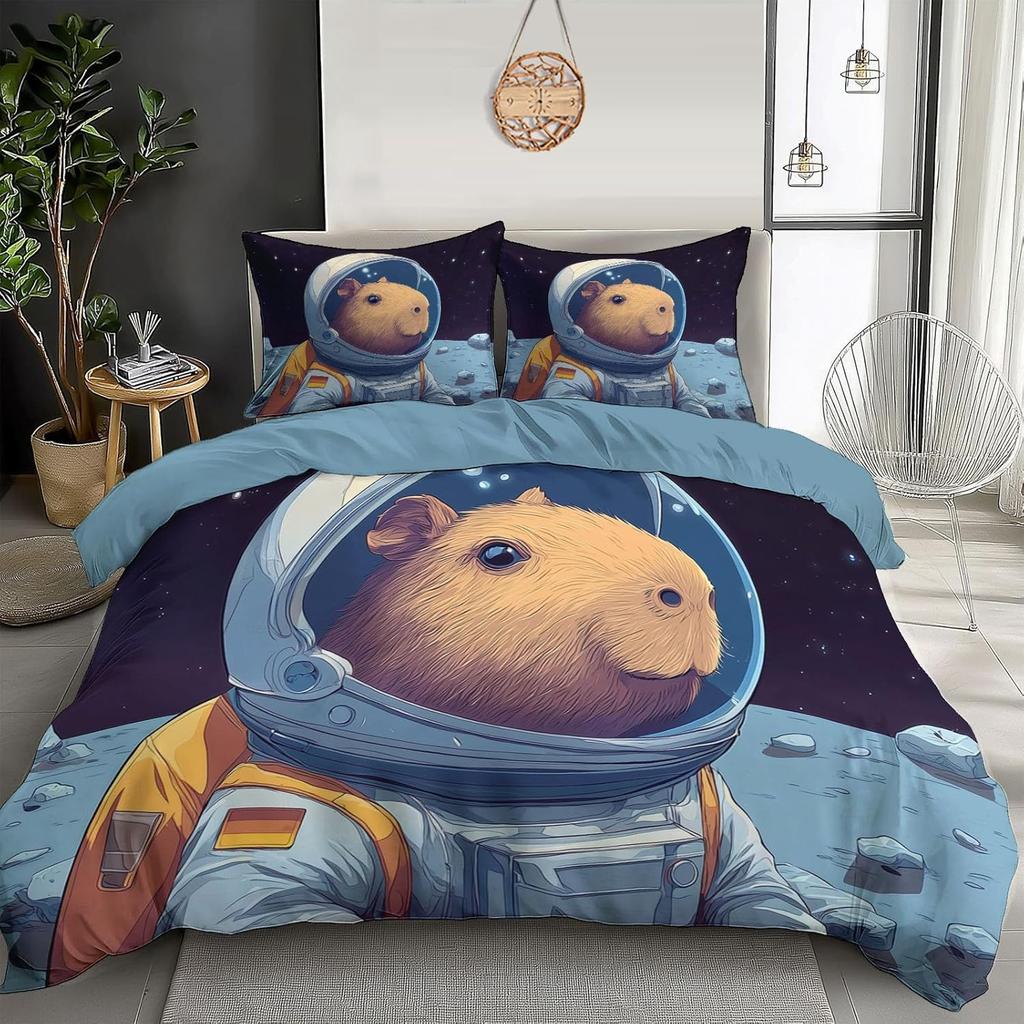 Bedding Capybara Duvet Cover Set 3D Printed Microfiber Cute Animals Quilt Cover Pillowcase Bed Cover Zipper Closure 2 Pieces