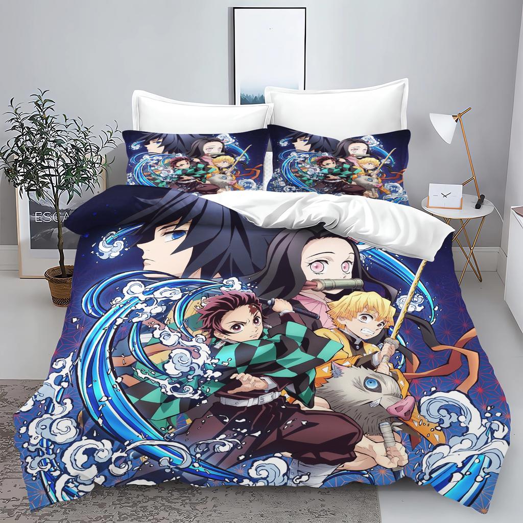 Demon slakter: Kimetsu no Yaiba kamado Nezuko Anime 100% Polyester Sengetøy Sett Dynetrekk Sett Trykt Tegneserie Hjemmeinnredning