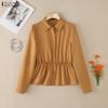 ZANZEA Women Casual Turn Down Collar Solid Color Long Sleeve Blouse