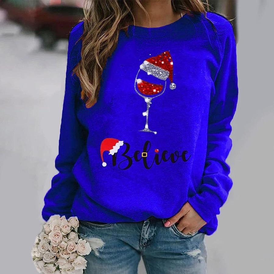 Dámské vánoční topy Ležérní volné tričko Podzimní dámské 3d Vintage 3D potištěný top