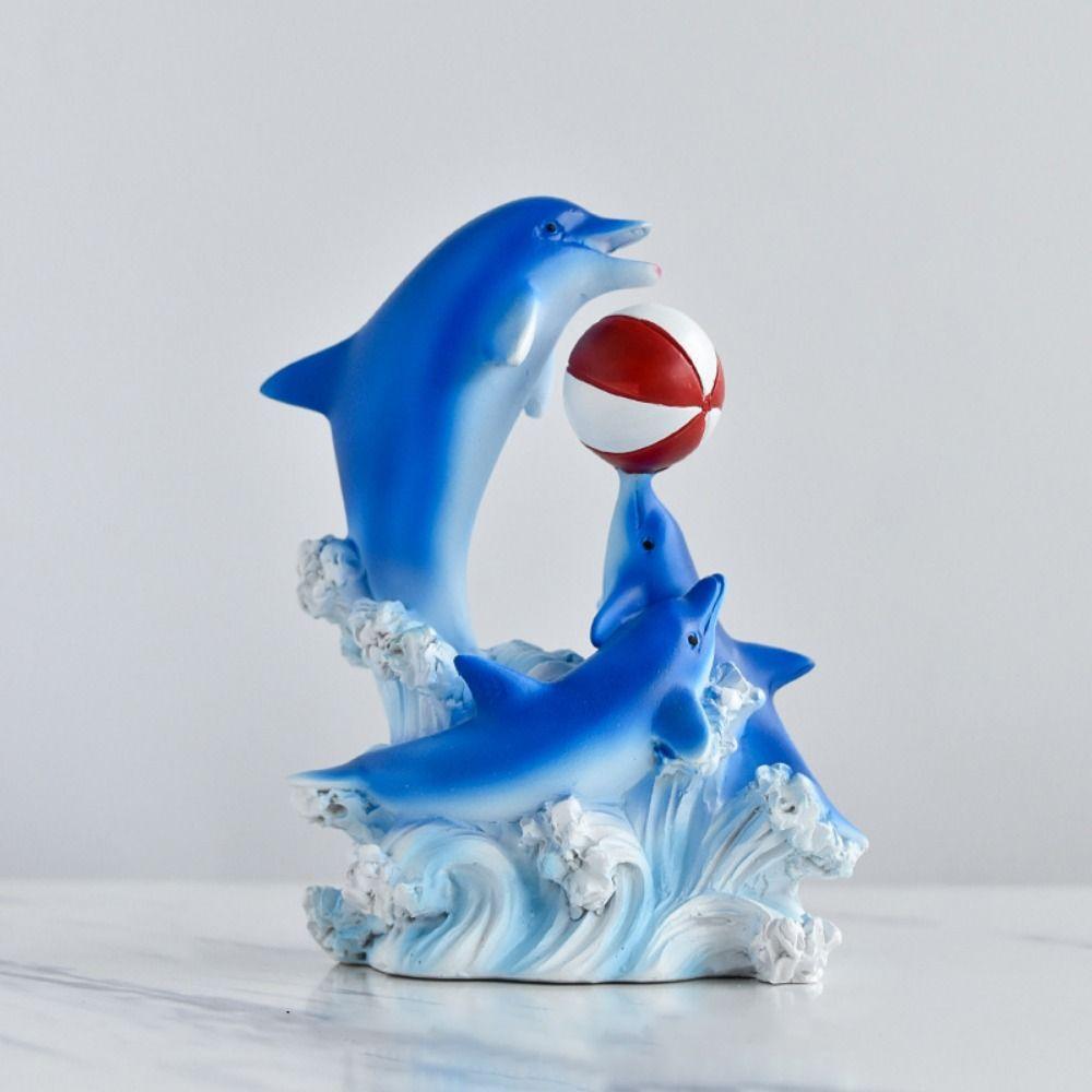 Cartoon Dolphin Statue Resin Craft Sea Animal Sculpture Lively Dolphin Figurine  Cabinet