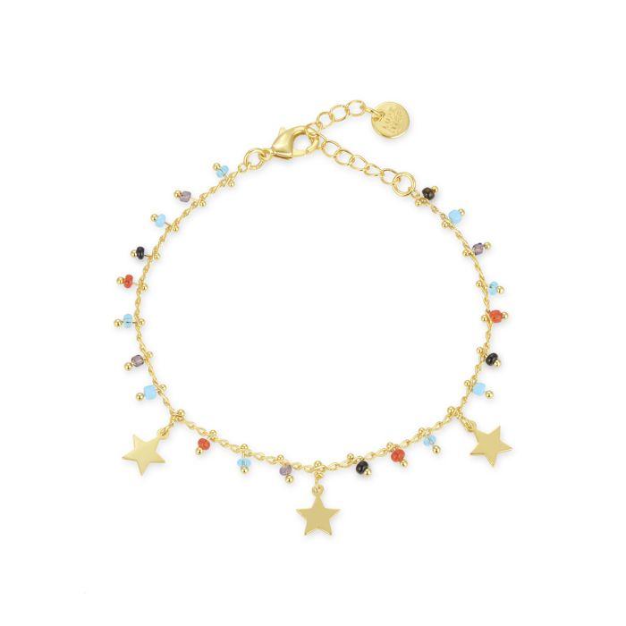 Bracelet - Beos - Argent 925 - Quartz Hydrothermal Multicolore - Or Jaune 18K - 18 Cm