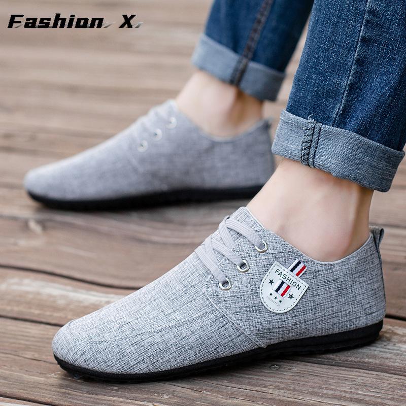 Men's Casual Shoes Light Men Canvas Shoes Metal Man Driving Shoes Solid Lace-up Male Sneakers