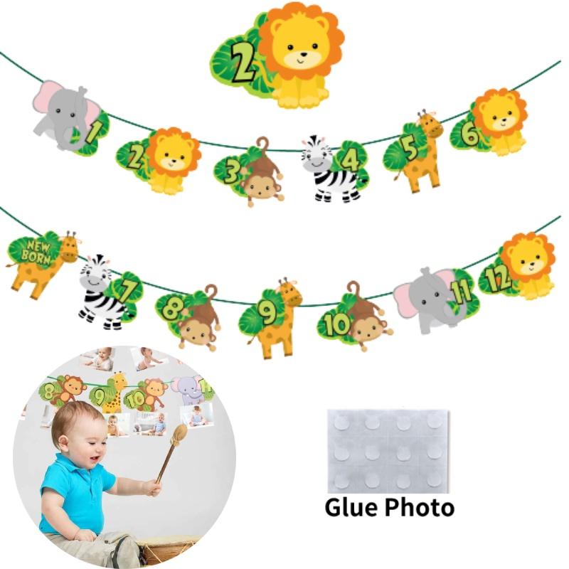 Huipai Brand 12-month Animal Birthday Banner Premium Quality Paper Material For Party Decor