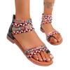 2025 New Summer Sandals Bohemian Ethnic Style Round Head Weaving Fashion Outer Wear Flat Large Size Women's Sandals