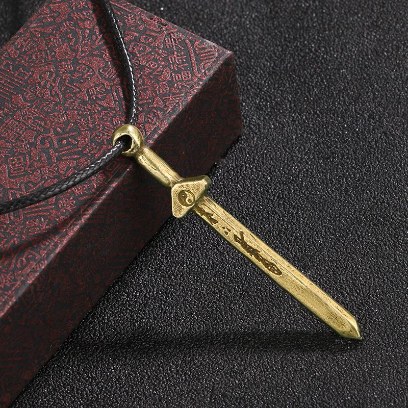 Retro Bagua Sword Brass Pendant Ancient Copper Small Pendant Wearable Rope Feng Shui Lucky Ornaments Decoration