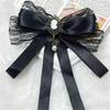 Fabric Black Lace Bow Pearl Brooch Elegant Women Shirt Collar Pins Corsage Mourning Brooch Jewelry Brooch Hair Clip Dual-Purpose