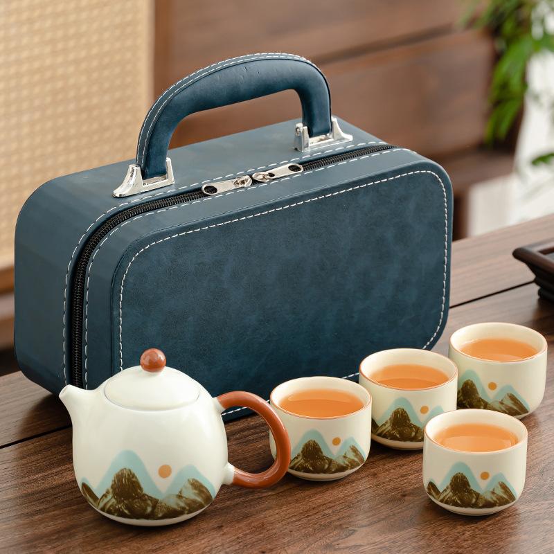 Portable Travel Tea Set Small Set Outdoor Bag Ru Kiln Kung Fu Tea Set Tea Pot Business Gift
