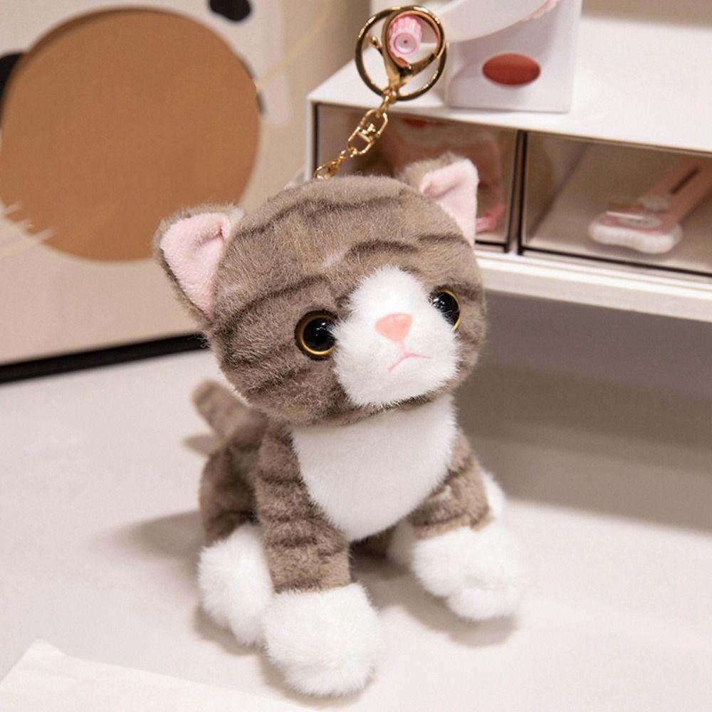 White Gray Simulated Cat Doll Stuffed Animal Stuffed Cat Keychain Kitten Plush Toy Girls Gift