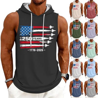 Men's Tank Top Gym Sleeveless Hoodie Shirt Washed Sports Muscle Shirts Fitness Vest With Hood