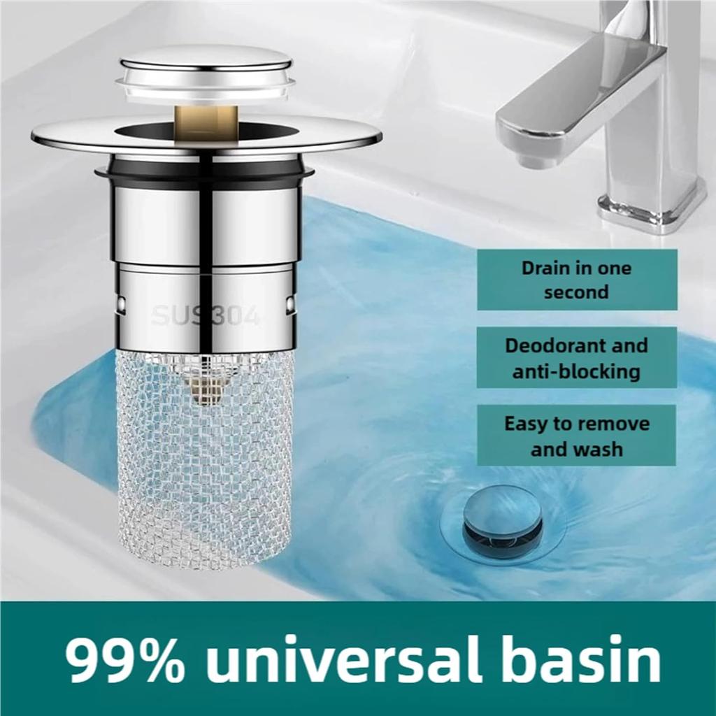 Bathroom Sink Stopper Hair Catcher, Pop-Up Drain Strainer with Stainless Steel Basket, Prevents Clogs, Bathtub Strainer Hair Catcher, Shower Drain