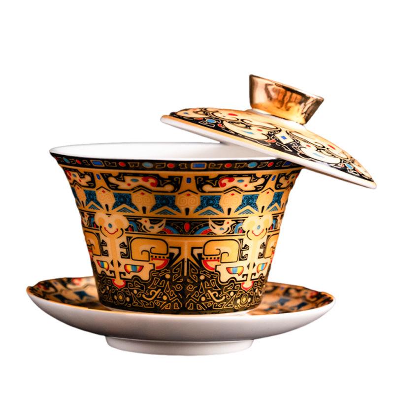 360° Hovering Lid Gaiwan – Jade Porcelain Three-Part Chinese Tea Bowl for Gongfu Brewing