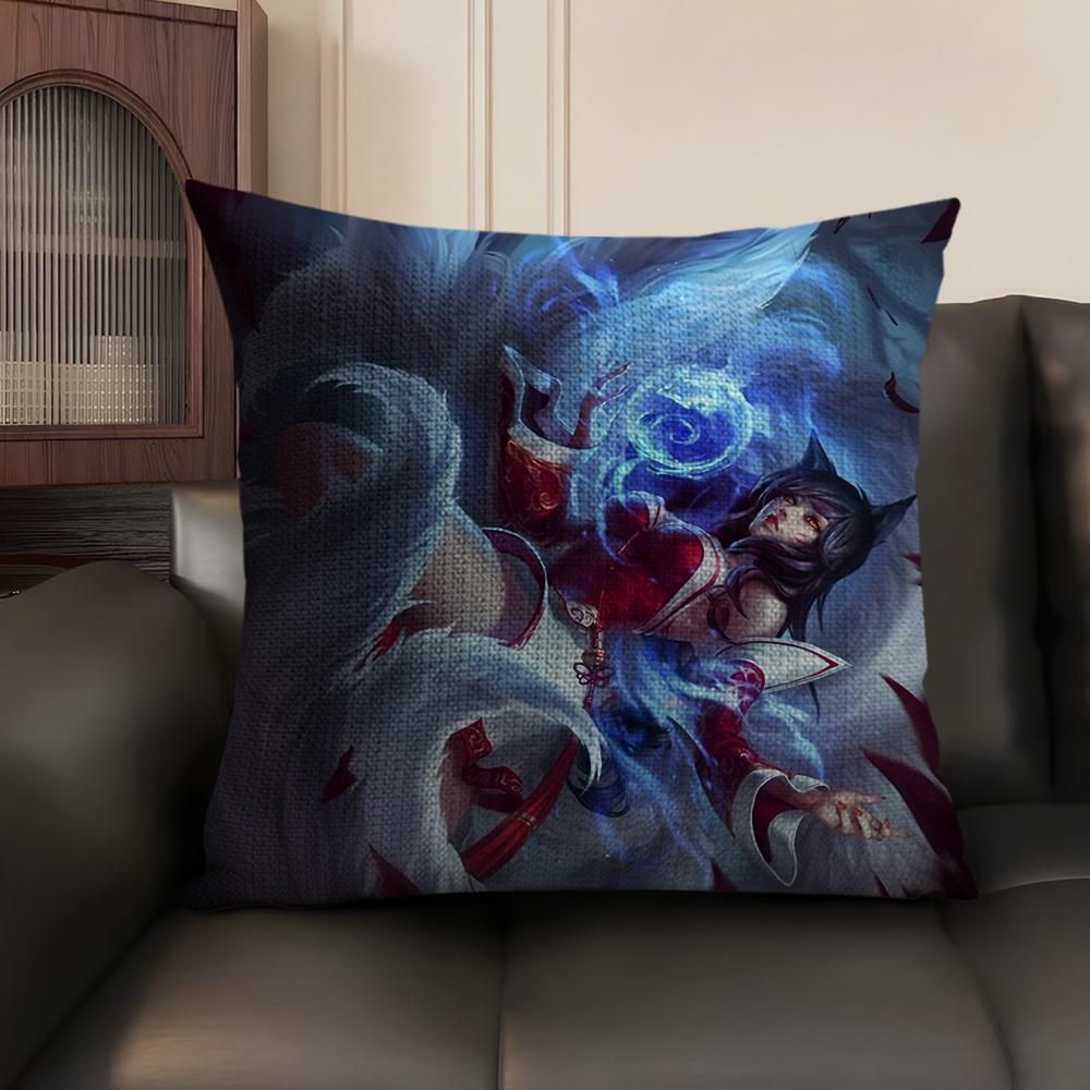 Nine-Tailed Fox Girl Cushion Cover Natural Linen Organic Fabric Double-Sided Printing Sofa Home Decor Gift Pillow Case