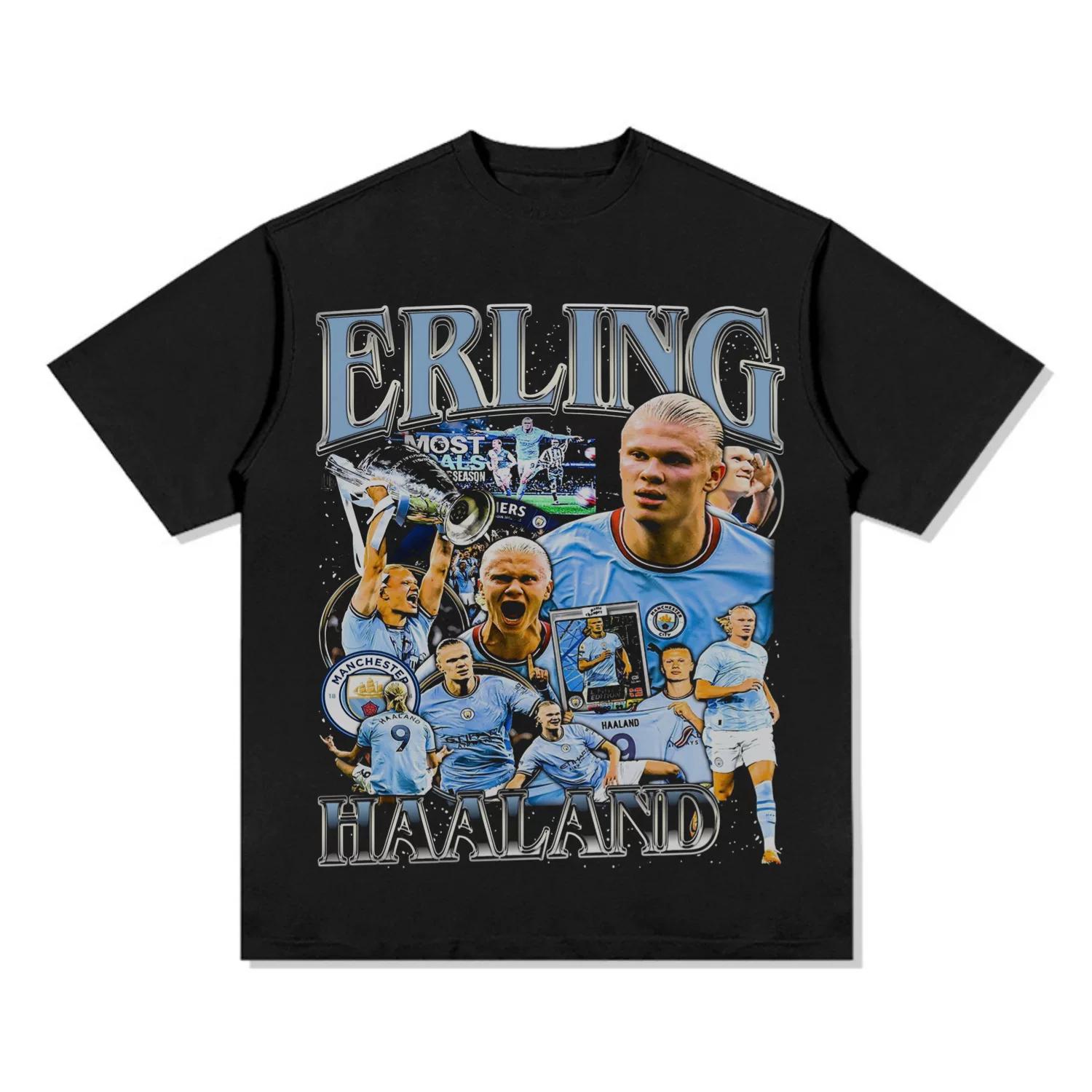 GUOYAN TOP Erling Haaland Voetbal T-shirt Voor Mannen Vrouwen Oversized Katoen Korte Mouw Goal Machine Print Productieve Spits Outfit Top S