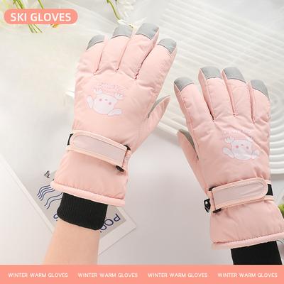 Ski Gloves Cartoon Women's Waterproof Thickened Velvet Touch Screen Cycling Windproof Outdoor Cycling Winter Warm Gloves