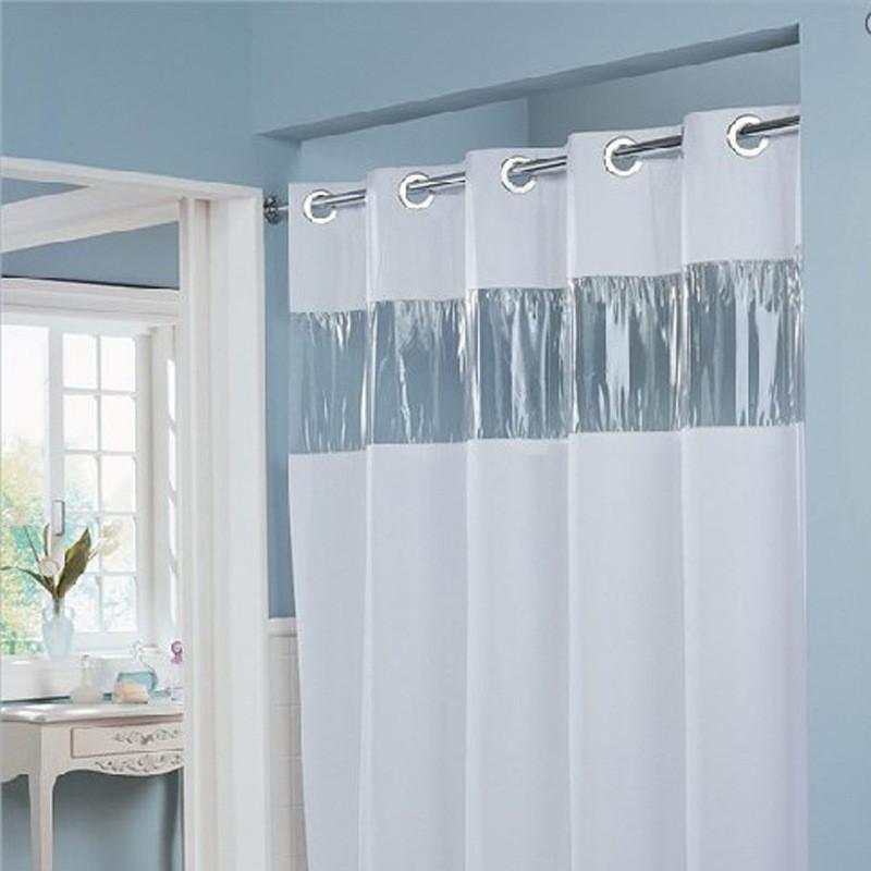 Striped Polyester Shower Curtain With Punched Grommets And Seam Construction For Hotel Use