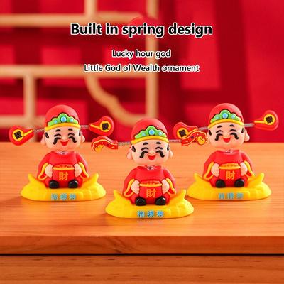 Cartoon God of Fortune Figurine Mini New Year Statue  Car Interior Decoration