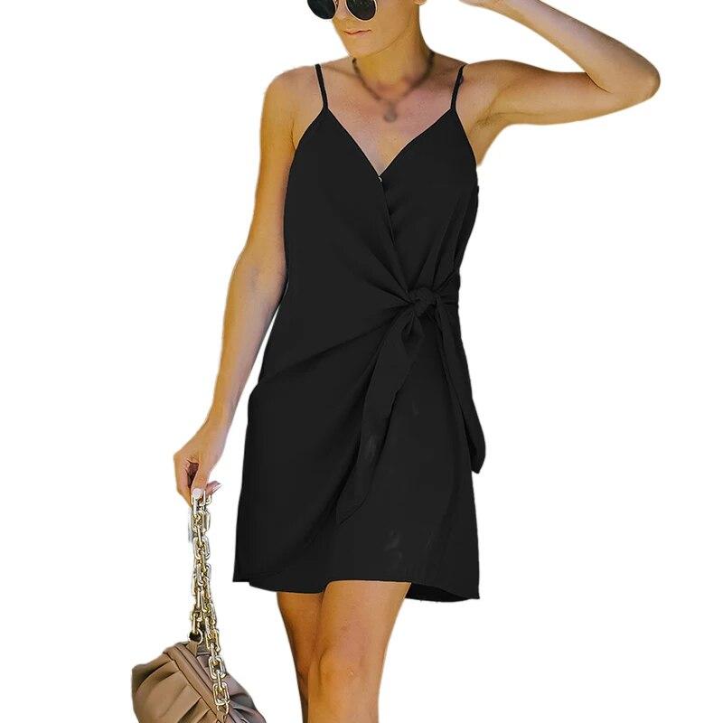 

Женское платье-комбинация, однотонное платье на тонких бретельках без рукавов, свободное покрой, коктейльное пляжное вечернее платье M