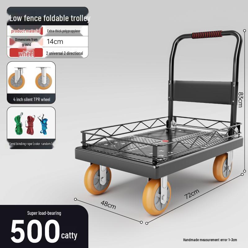 Foldable Flatbed Handcart with Fence - Lightweight and Convenient for Moving