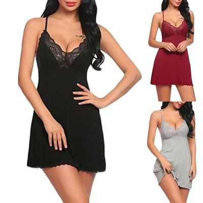 (Qunídeo) Moda feminina sexy renda lingerie erótica pijamas camisola