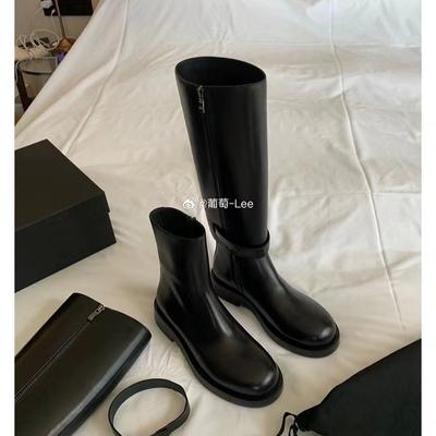 Grape Mom Same Style, South Island Story~ Two Wear Version Detachable Knight Leather Boots Thick Heel Medium Boots Women's Autumn and Winter