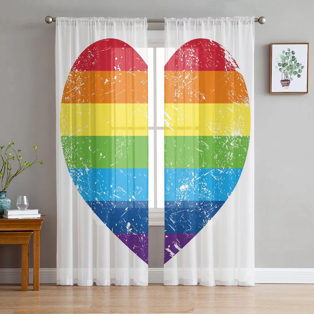 Cartoon Rainbow Star Flower Tulle Sheer Curtains for Living Room Decoration Window Curtain for Bedroom Voile Organza Drapes