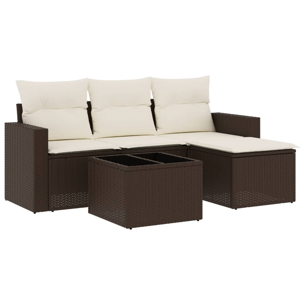 Vidaxl 5-Cz. Conjunto de Muebles de Jardín con Cojines, Marrón, Ratán Sintético