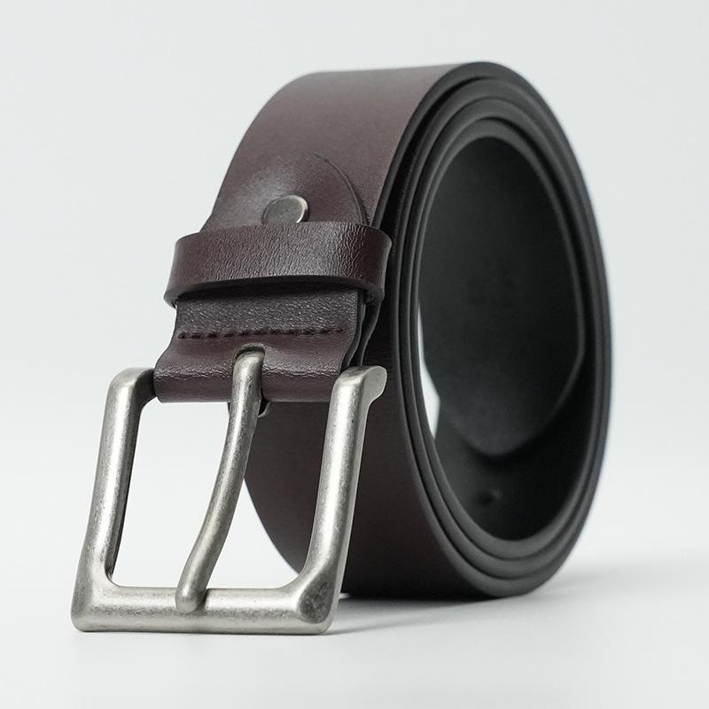 Men's Retro Genuine Leather Belt - Pin Buckle Cowhide Waist Belt for Business and Casual Wear, Suitable for Middle-Aged and Young Men.