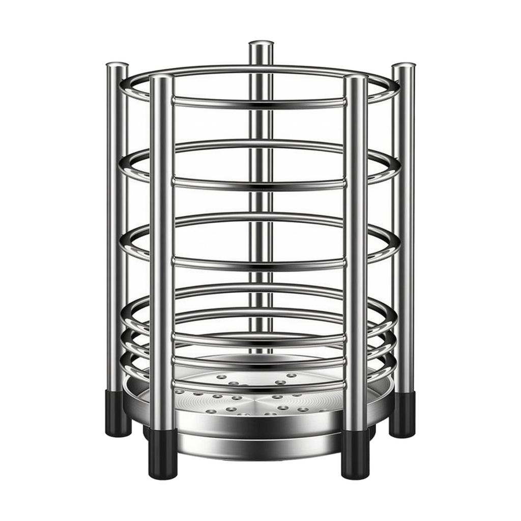 Utensil Holder with Drainage Tray Ventilated Chopsticks Organizer Silver