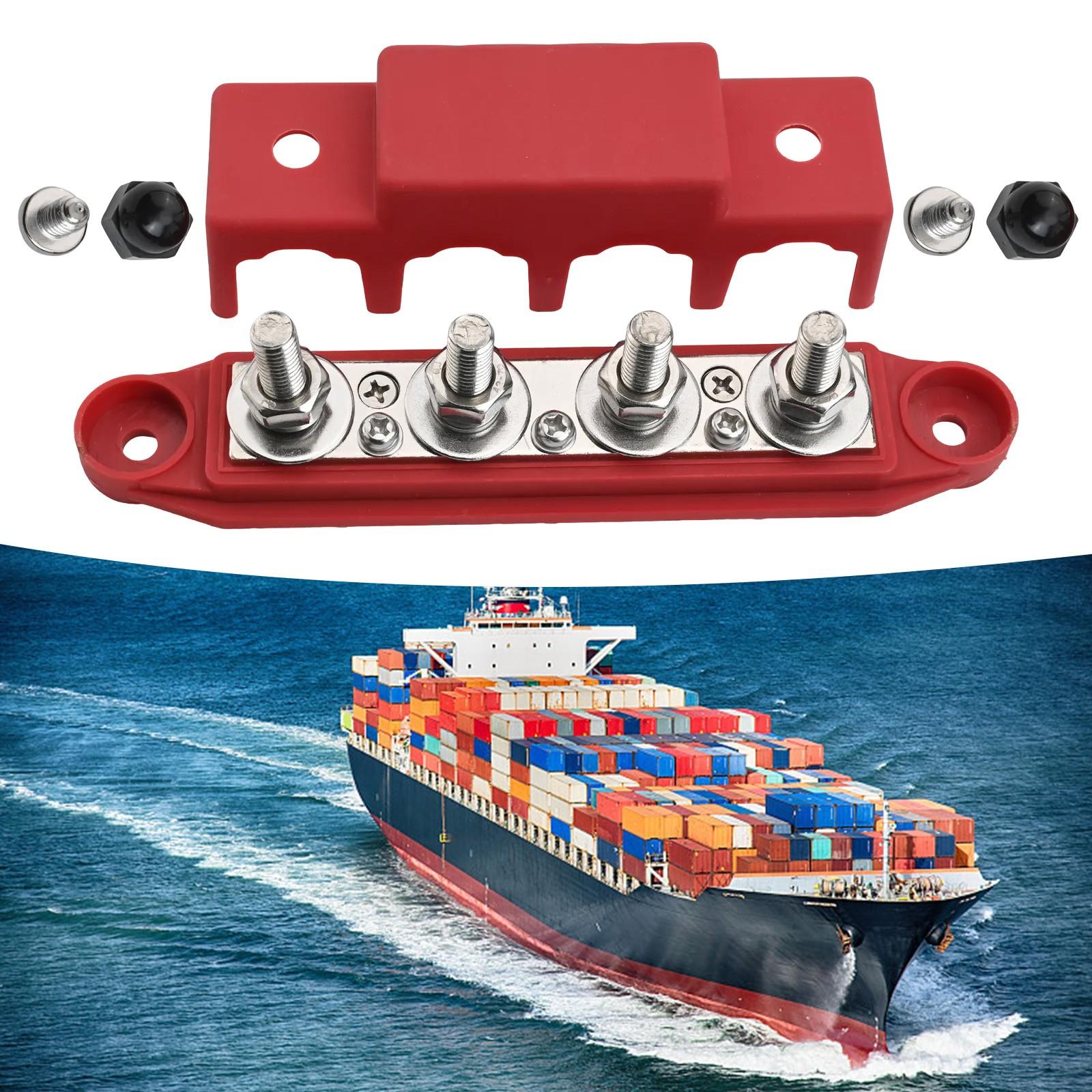 

250A Total Capacity 12V Busbar 4 Post Bus Bar Power Distribution Block Black M8