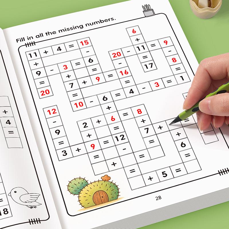 Quaderno di Matematica per Bambini dai 5 agli 8 Anni Matematica:Puzzle di matematica a cruciverba Addizione e sottrazione Quaderno di esercizi