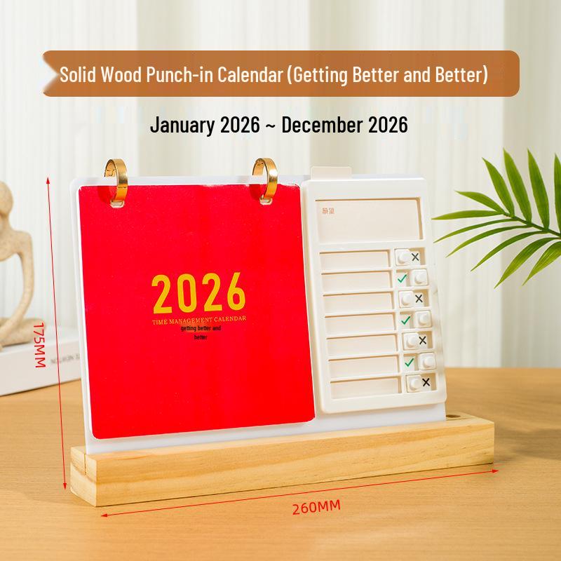 2026 Year of the Horse Wooden Desk Calendar with Custom Logo - Unique Punch Card Design for Business Office