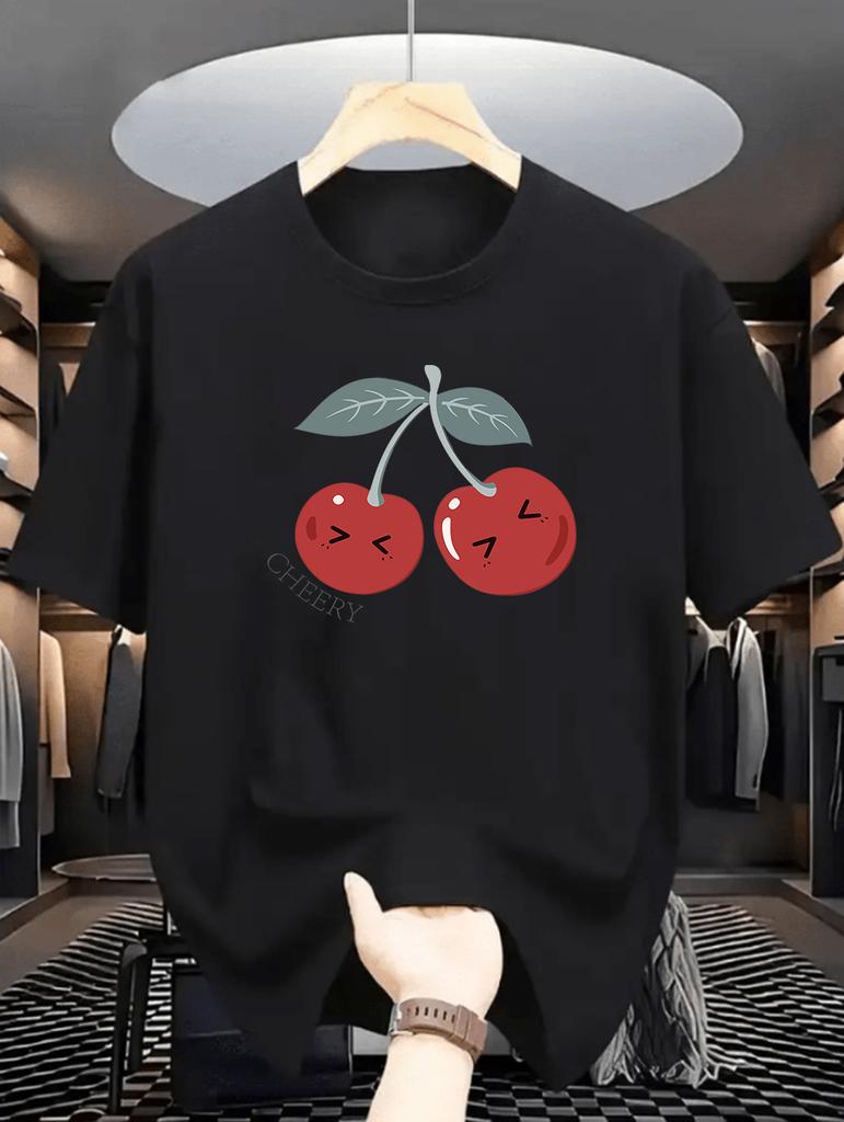 Girls Casual Short Sleeve Round Neck TShirt Summer with Fabric Playful Casual Shirts for Girls Cherry Graphic Tee Comfortable