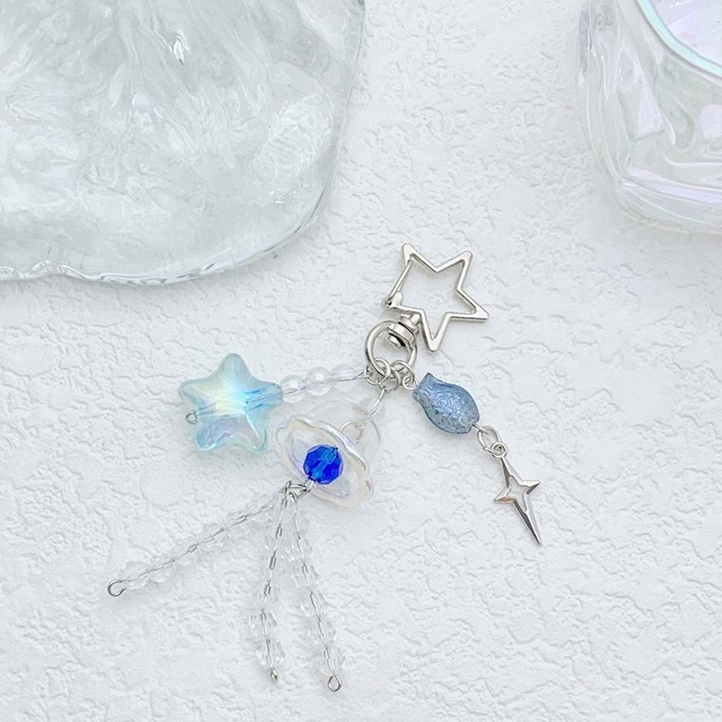 Fashionable Sea Themed Laser Jellyfish Starfish Fish Bead Keyring Alloy Keychain Bag Pendant Key Holder Ornament