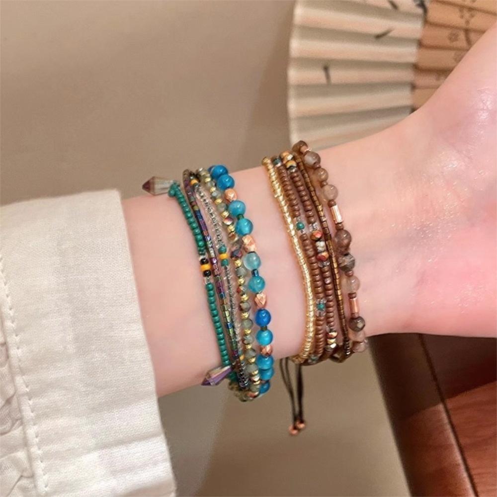 Stretchy Colorful Beaded Bracelet Blue Wrap Charm Hand Chain New Beaded Bangles Gifts