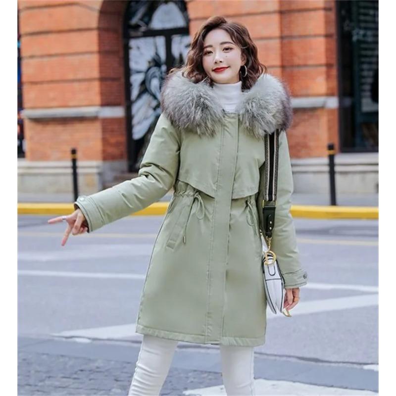 Winter Jacket Women Parka Clothes Long Coat Wool Liner Hooded Jacket Fur Collar Thick Warm Snow Wear Padded Parka
