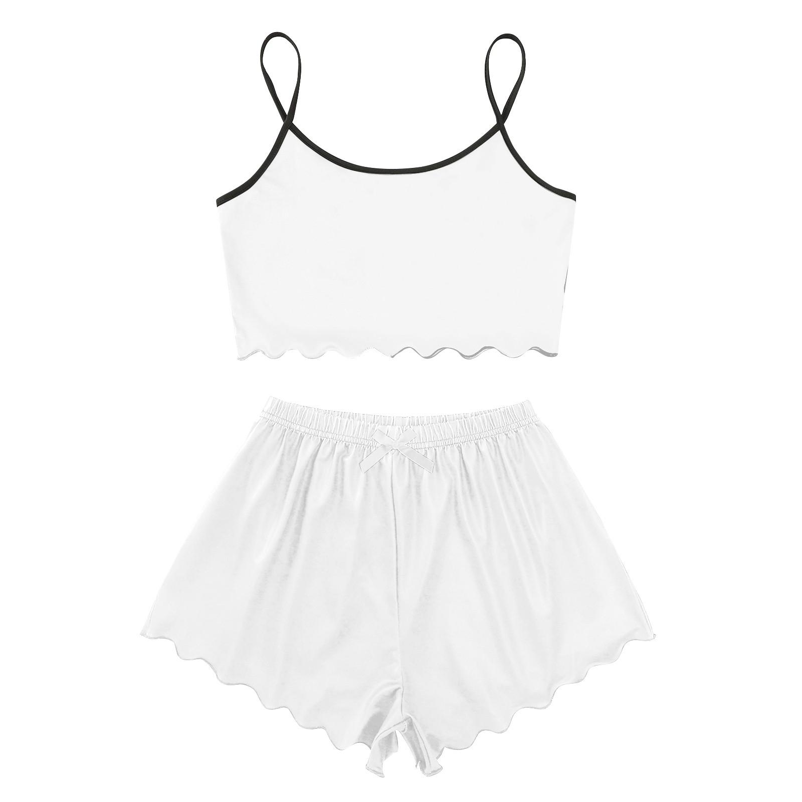 

Пижамные комплекты для женщин, мягкие комплекты домашней одежды из двух предметов, топы без рукавов, шорты, одинаковые пижамы, одежда для сна S белый