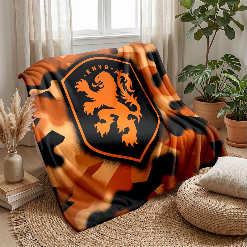 Netherlands Football Printed Flannel Blanket Skin Friendly Warm Decorative Throw for Indoor Couch Bed Daily Use
