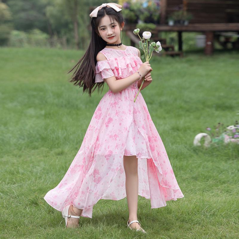 Girls' Summer Chiffon Princess Dress - Floral Beach Skirt