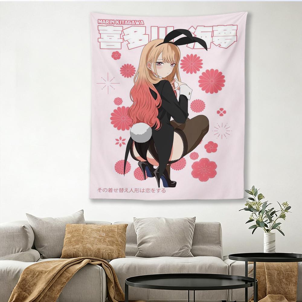 1PC Marin Kitagawa Bunny Tapestry My DressUp Darling Anime Wall Hanging Pink Sakura Aesthetic Room Decor for Bedroom Dorm