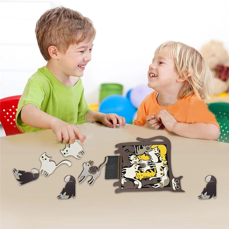 Good-Pocket Travel Games For Car Road Airplane Activities Birthday Games Creative Wooden Cat Puzzle Game