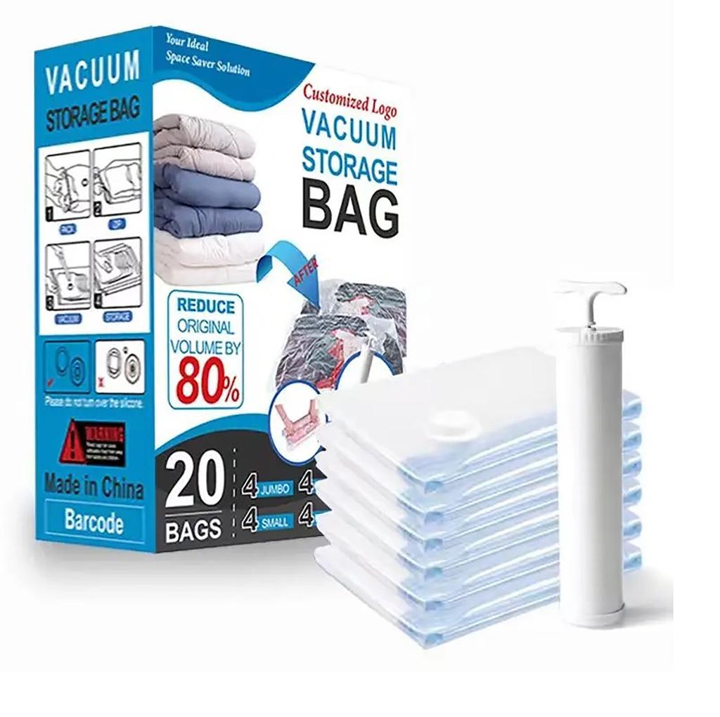 20 Pack Vacuum Storage Bags Suit Included Hand Gas Extractor, Space Bags Compression For Comforters And Blankets, Sealer Clothes Storage