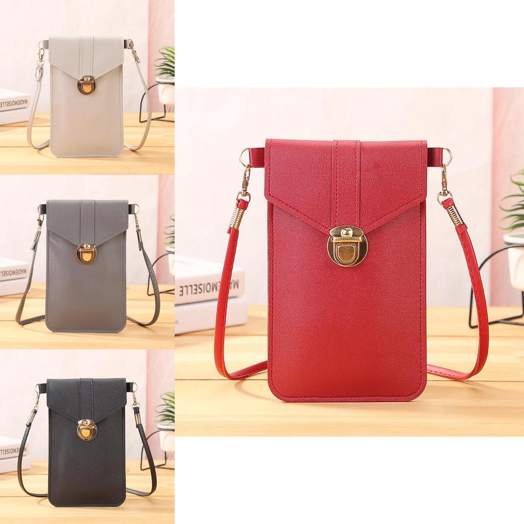 Stilvolle Umhänge-Handy-Geldbörse mit Drehverschluss für Damen, trendige PVC-Vintage-Studenten-Clutch