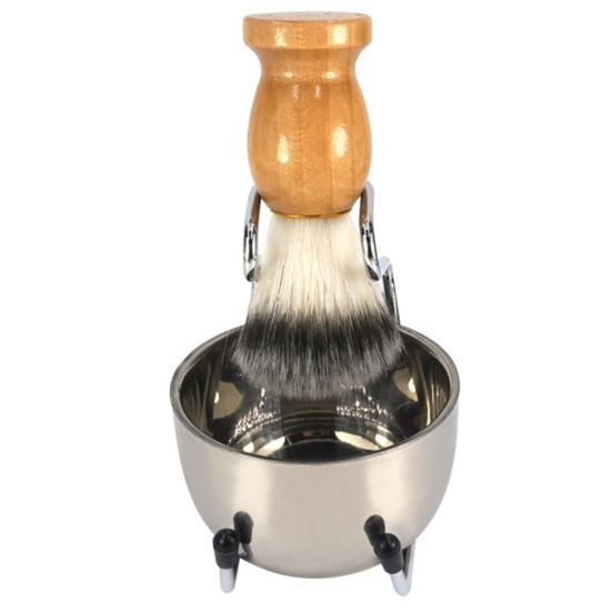 Talos Men Beard Shaving Stainless Steel Bowl Stand Wooden Brush Mustache Beauty Tool
